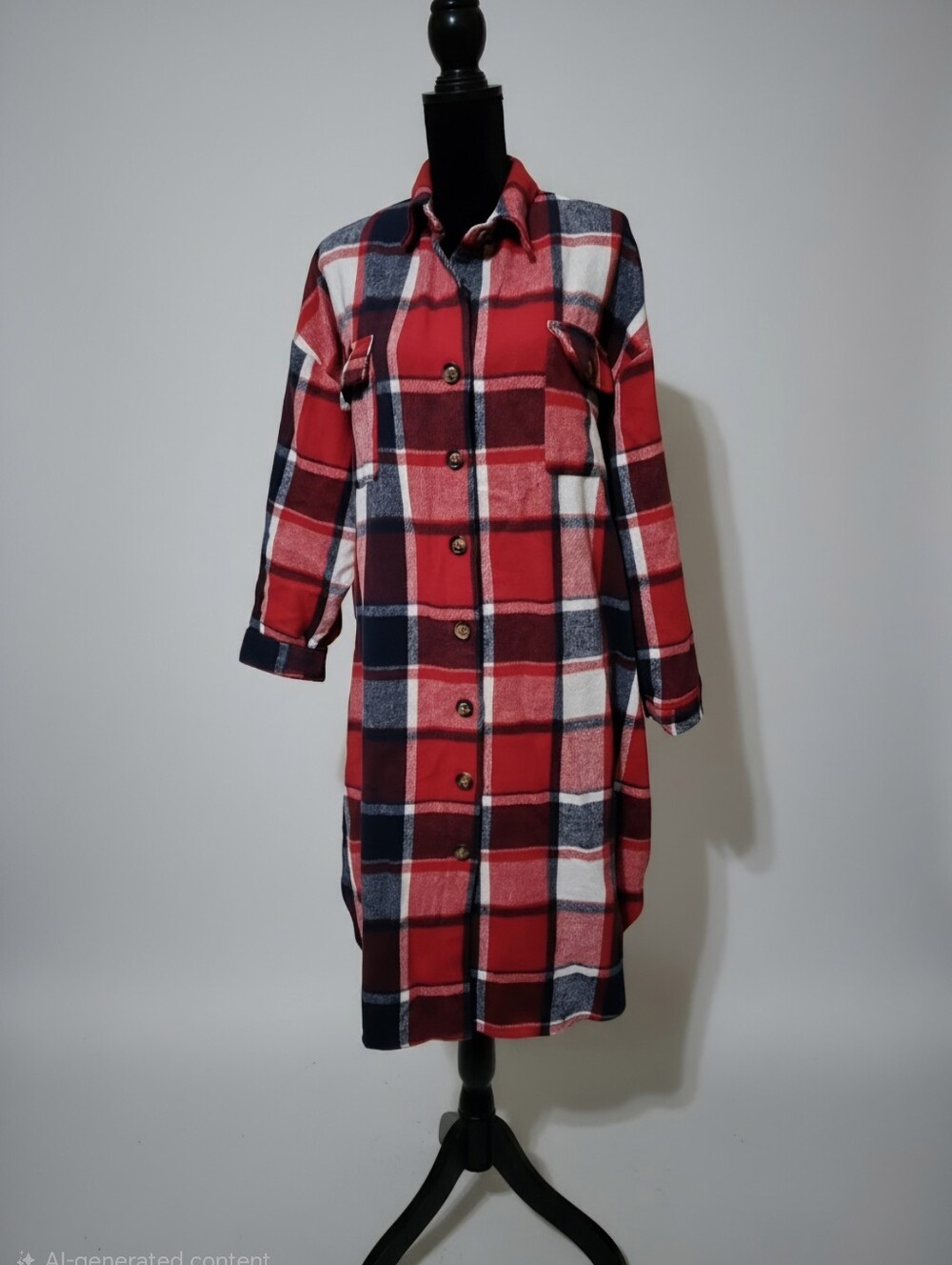 Red Plaid Button-Up Shirt Dress